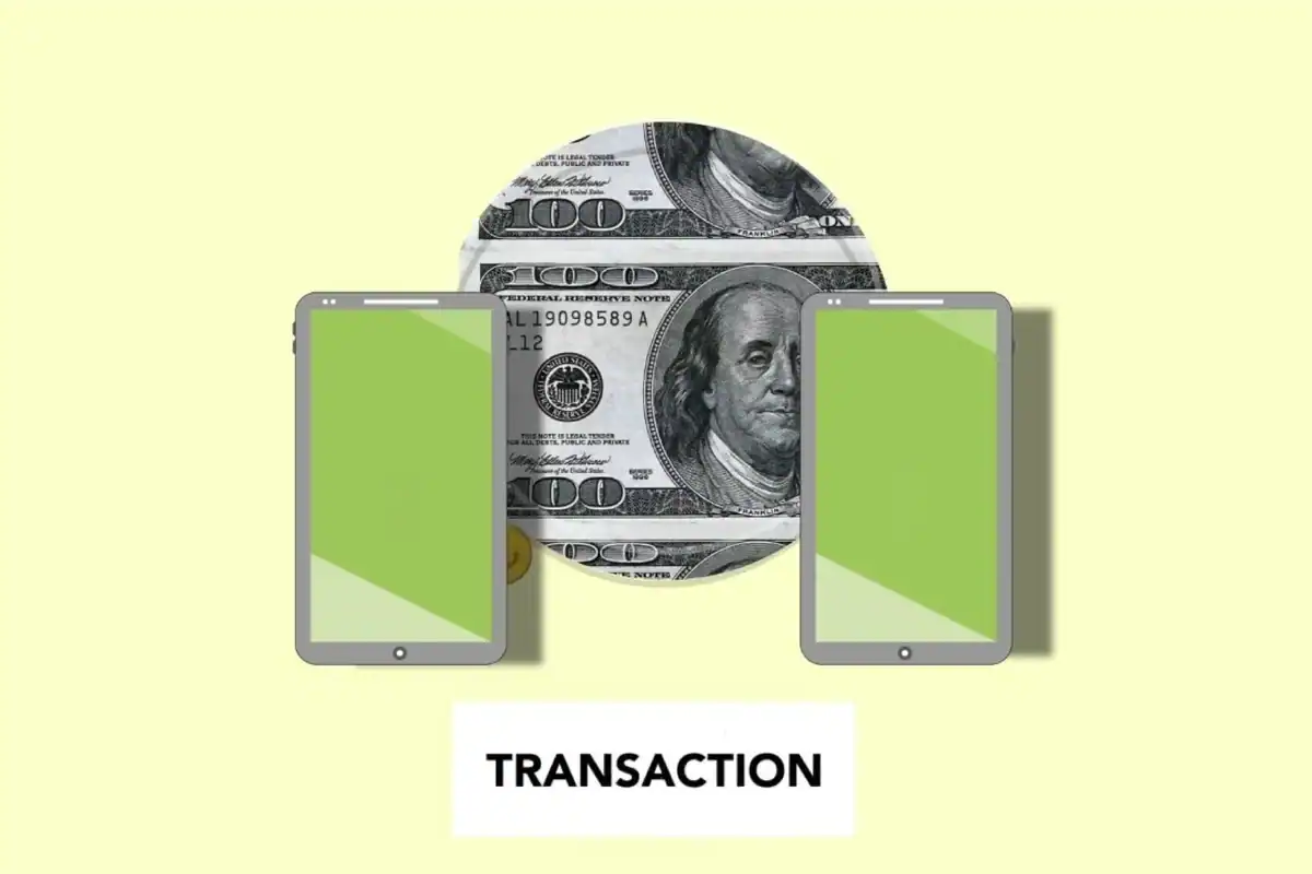 Ilustrație a unui transfer de bani între două telefoane mobile